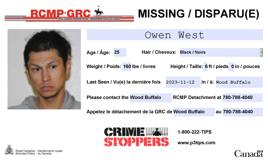 Police seeking missing person, Owen West. RCMP supplied poster.