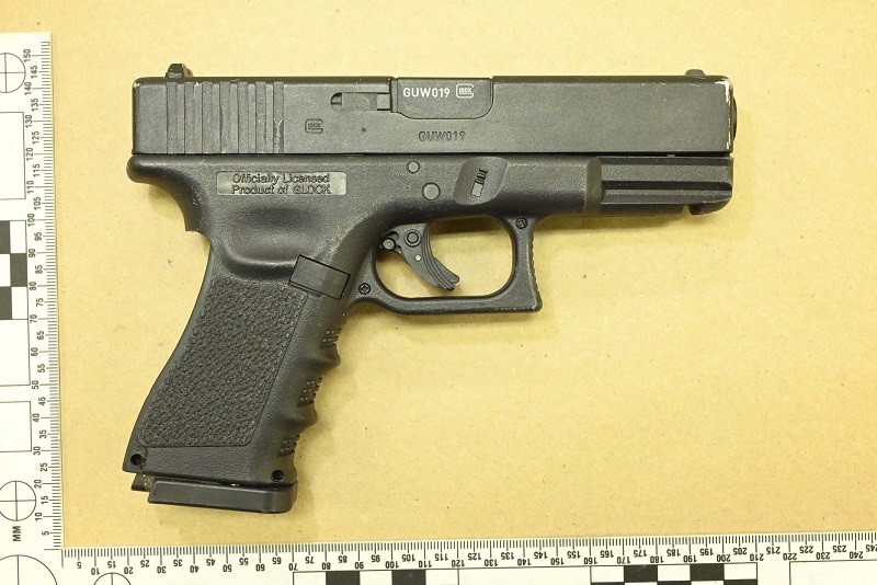 CO2-powered Glock replica air pistol found at the scene. RCMP Supplied photo